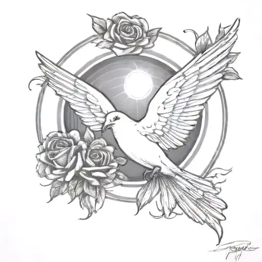 Print Papa 10-23-24 With A Dove Surrounded By Roses Flying Up The Sun