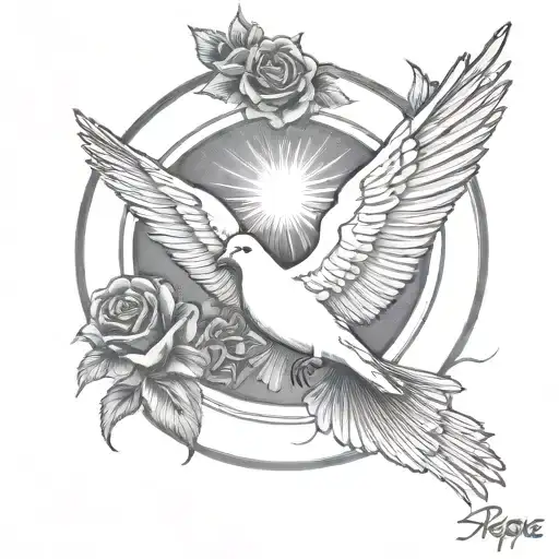 Papa 10-23-24 With A Dove Surrounded By Roses Flying Up The Sun