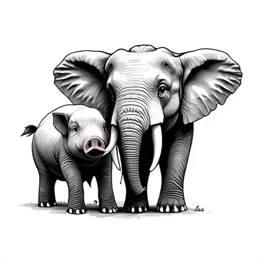 Elephant And Pig Love