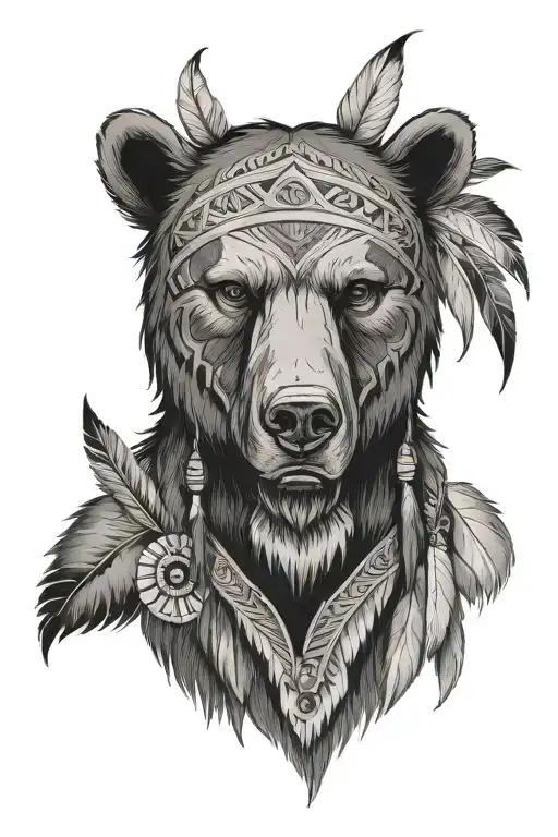 Bear Head On Native Warrior