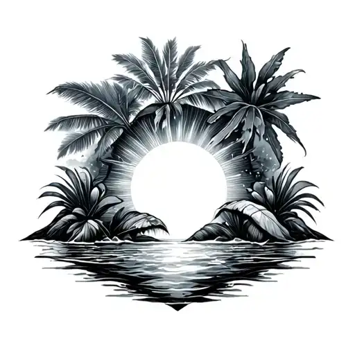 Sunshine With Ocean And Tropical Plants