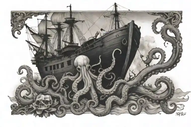 Shipwreck Scene With Octopus