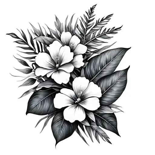 Floral Wrap Around Tattoo With Tropical Plants