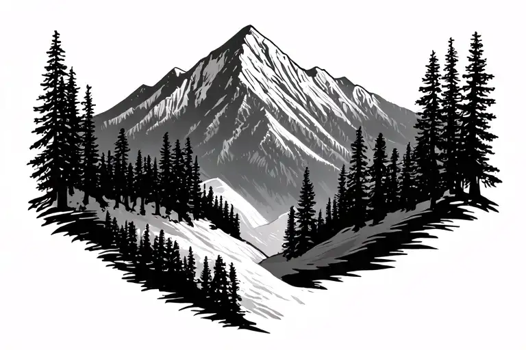Mountain And Pine Tree Band Realism Style
