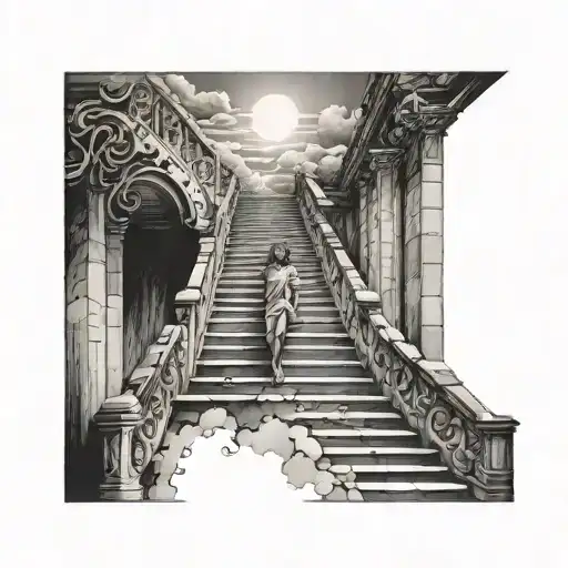 Staircase Leading Up To The Sky With Jesus