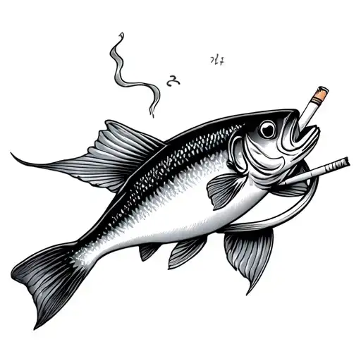 Simple Anatomically Acurate Liner Skusha Fish With Mustashe And A Cigarette