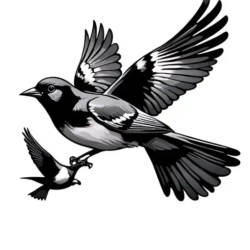 Stellars Jay Bird Flying With House Finch Flying