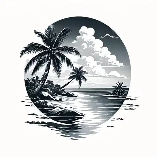 Beach Clouds Water Palm Trees