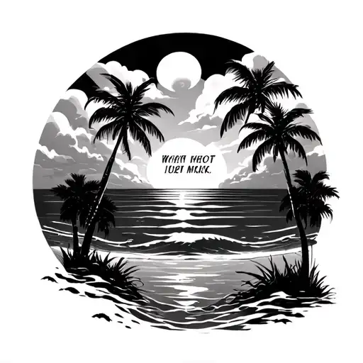 Beach Clouds Water Palm Trees With Text In The Middle