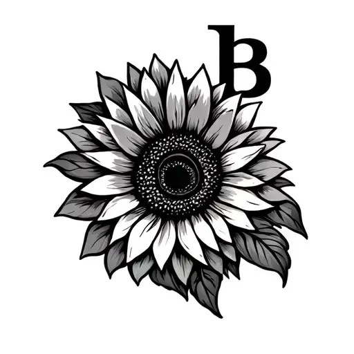 Letter B With A Sunflower Intertwined