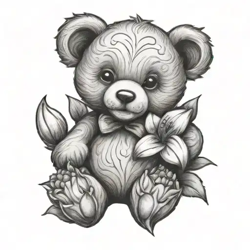 Teddy Bear Holding A Lily Flower
