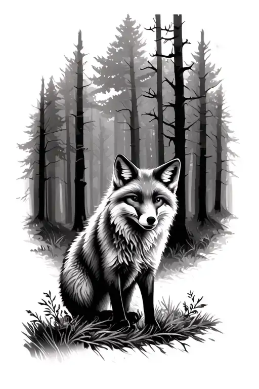 Fox In Forest In The Background