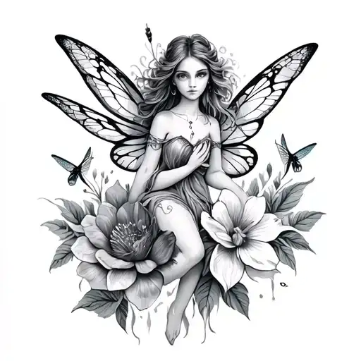 Fairy With Flower And Dragonfly