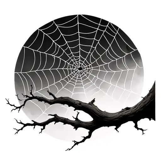 Spider Web On Tree Branch