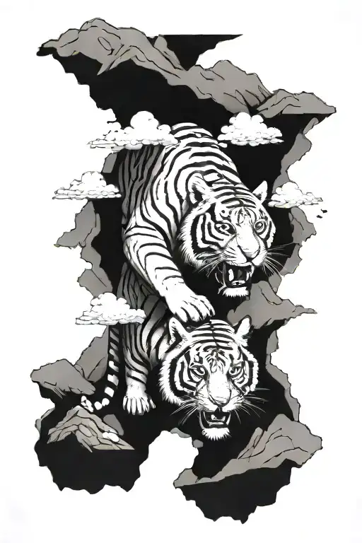 Three Headed Tiger In One Body While Climbing Mountain