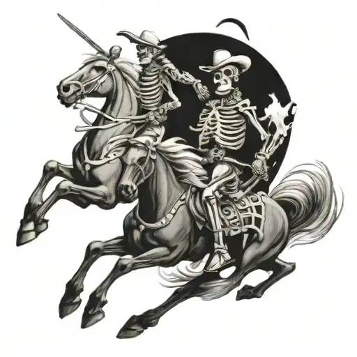 Three Skeleton Horseman Riding Into The West