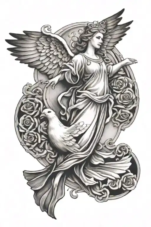 Vrigin Mary And Dove Flying