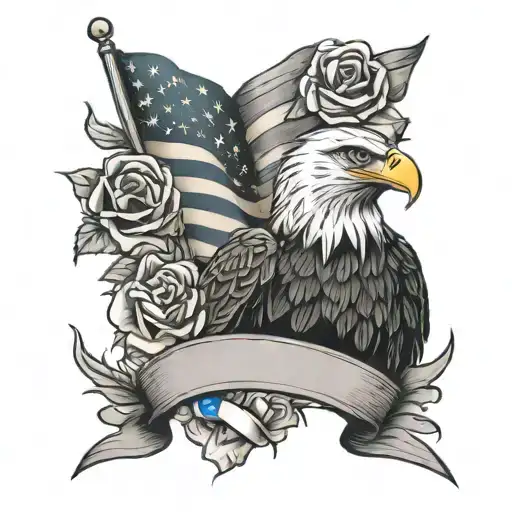 Eagle Roses American Flag Blue Line