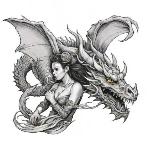 Dragon And Woman Trapped