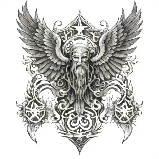 Chest Piece Featuring Half Nordic Mythology And The Other Christian Heavenly