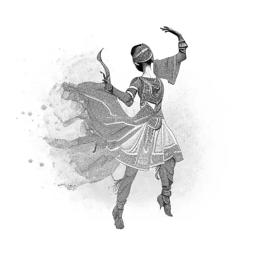 Elegant Silhouette Of A Gipsy Dancer In Black And Grey Tones