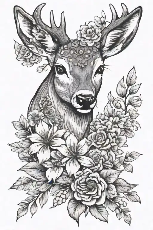 Deer Ankler And Flower Hip Tattoo Design
