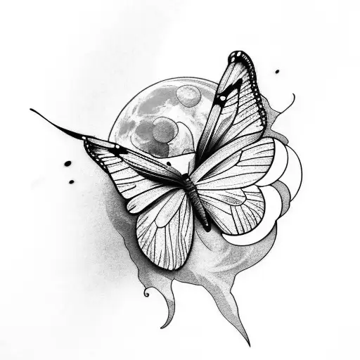 Butterfly Flowers And The Moon On Leg