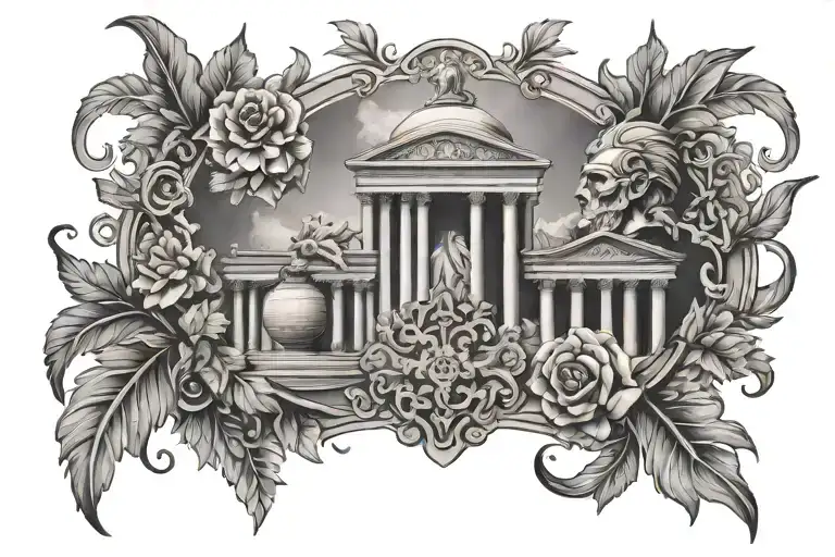 Roman Themed Back Tattoo Design