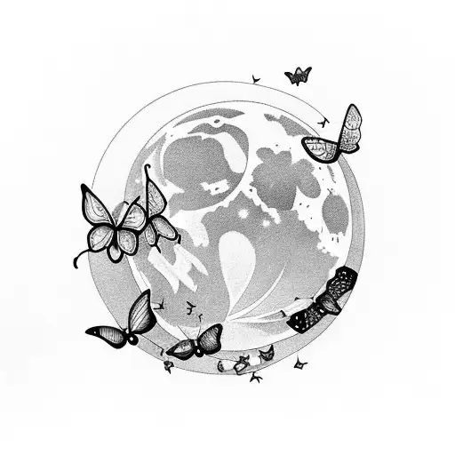 20 Small Butterflies Flying Around Flowers With The Moon At The Top