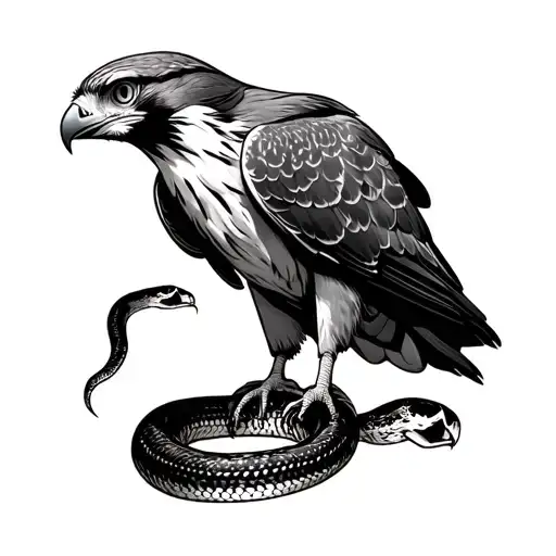 Resting Falcon With Dead Snake In Talons Clutching