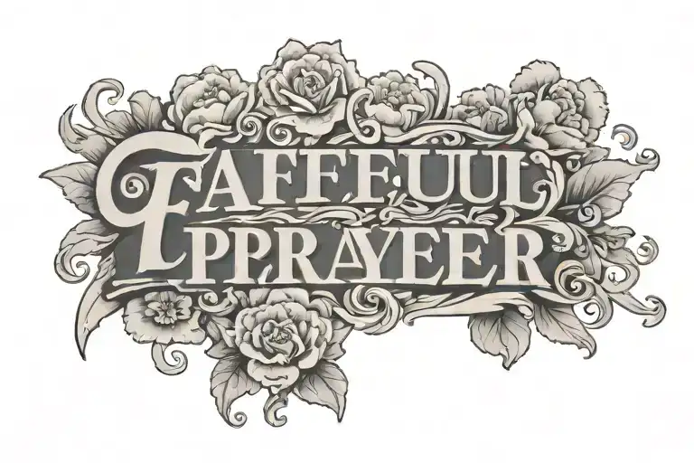 Words Faithful In Prayer Written Inside A Banner Surrounded By Clouds And Flowers