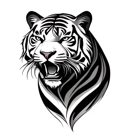 Simple Tiger With Wavy Lines In Back
