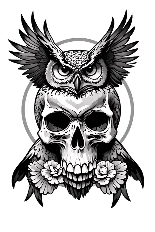 Swooping Owl And Skull Sleeve