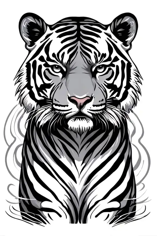 Simple Full Body Tiger With Wavy Lines In Background