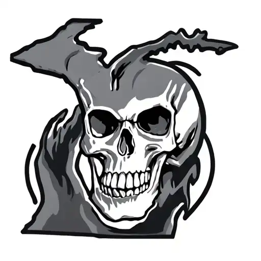 Skull And Outline Of Michigan