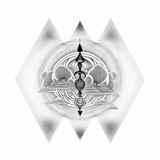 Chakras On Cercle With Clods On Background And Jappanese Tree