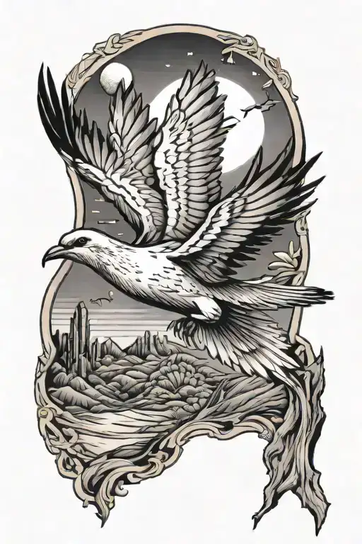 Desert With A Dove Flying