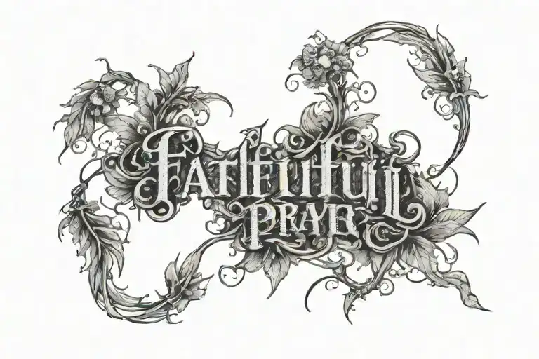 Words Faithful In Prayer Written Inside A Banner Surrounded By Thorny Vines And Clouds