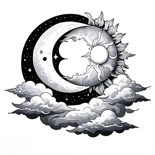 Celestial Sun And Moon With Clouds No Faces