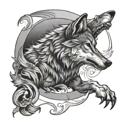 Wolf Howling Wolf Under A Crescent