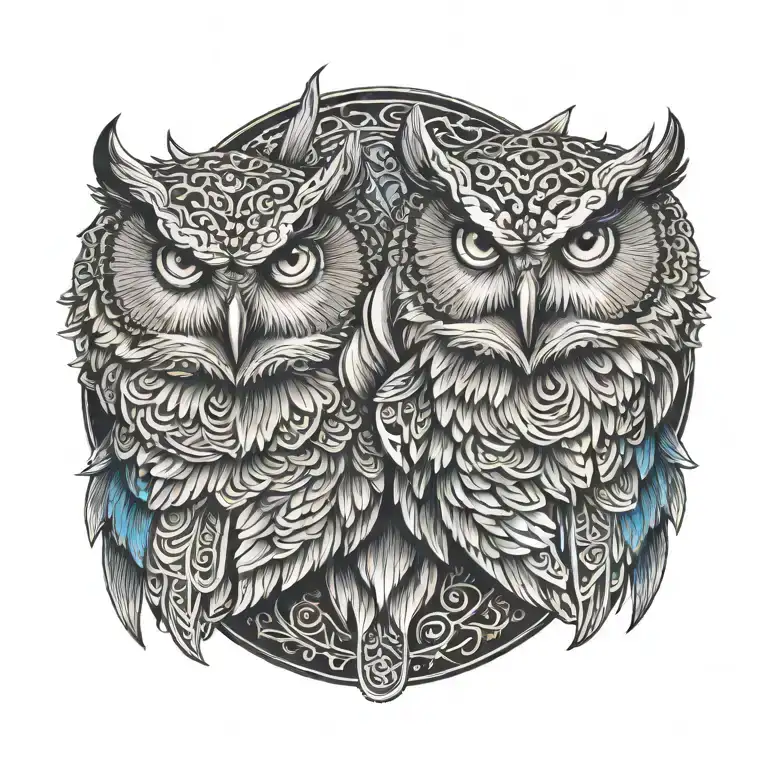 Owls With Blue Eyes Looking