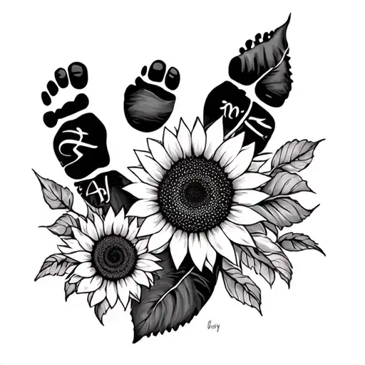 Sunflower And Baby Foot Print With Name
