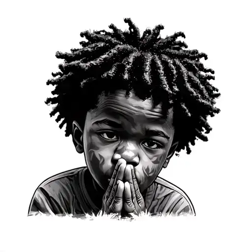 Realist African American Boy From The Hood With Small Nappy Afro Praying