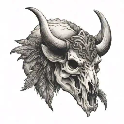 Bison Skull Feathers Badlands Theme