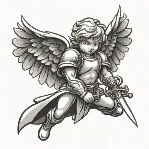 Cartoon Angel Holding A Sword