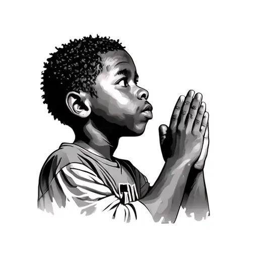 Realist African American Boy From The Hood With Small Nappy Afro Praying Looking Sideways