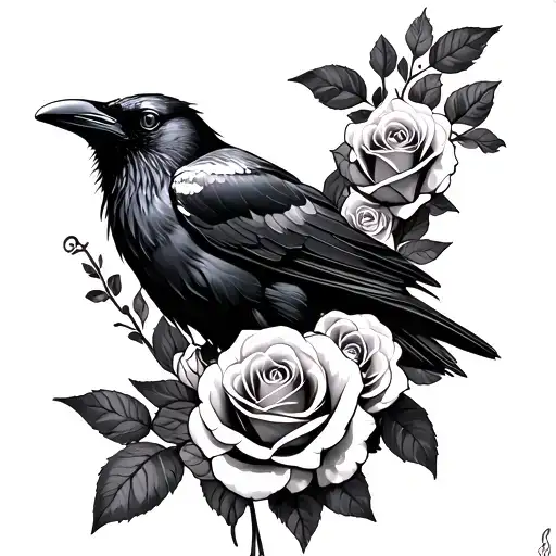 Raven With Roses Wrapped