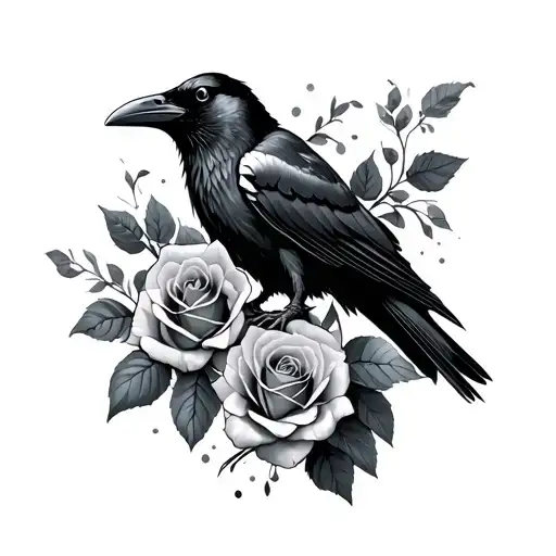Raven With Roses Wrapped