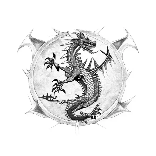 Aztec Dragon Flying Through Aztec Village