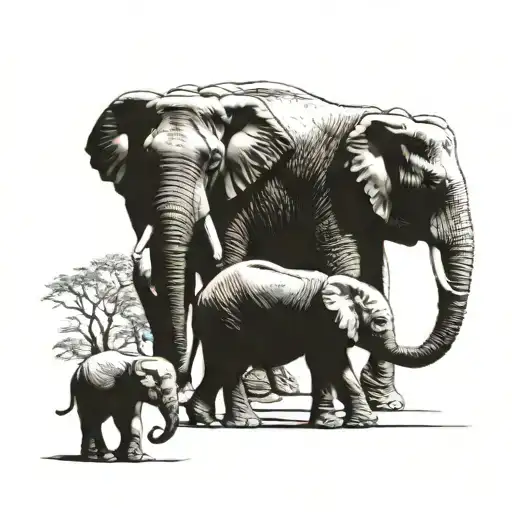 Elephant Family Walking